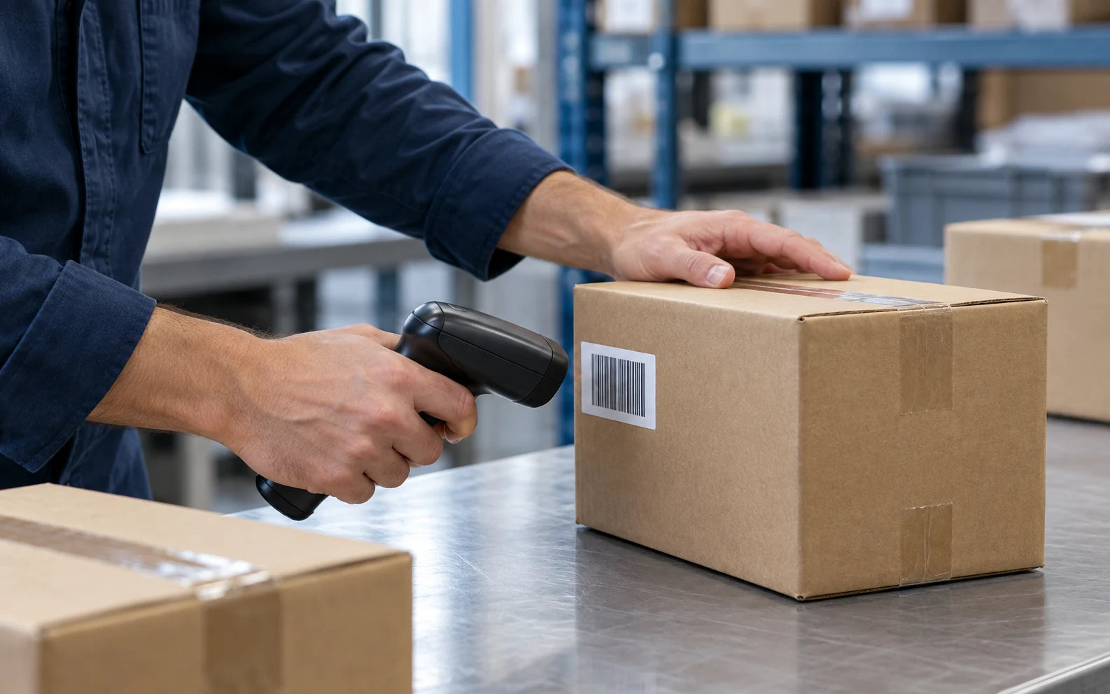 A worker scanning a prepared shipment